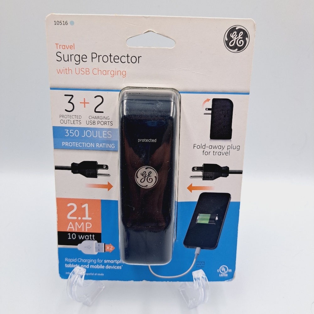 2 GE Travel Surge Protectors Outlets with USB Charging Ports & Foldable Prongs - Picture 2 of 7